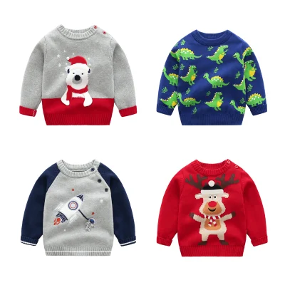 Boutique High Quality Winter Kids Sweaters Unisex 100% Cotton Pullover Knit Clothes Cartoon Print Christmas Sweater Kids
