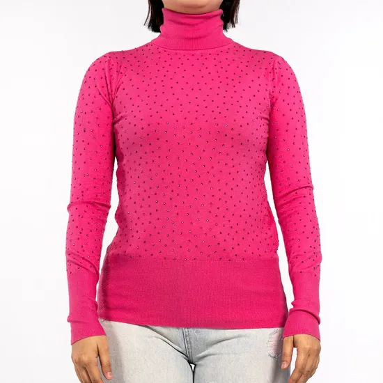 Spring Womens Hot Rhinestone Design Slim Long Sleeve Turtleneck Sweater