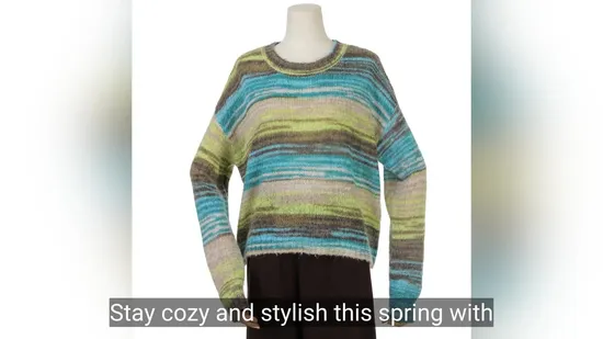 Trendy Green Colorful Women′s Mohair Pullover Sweater for Spring