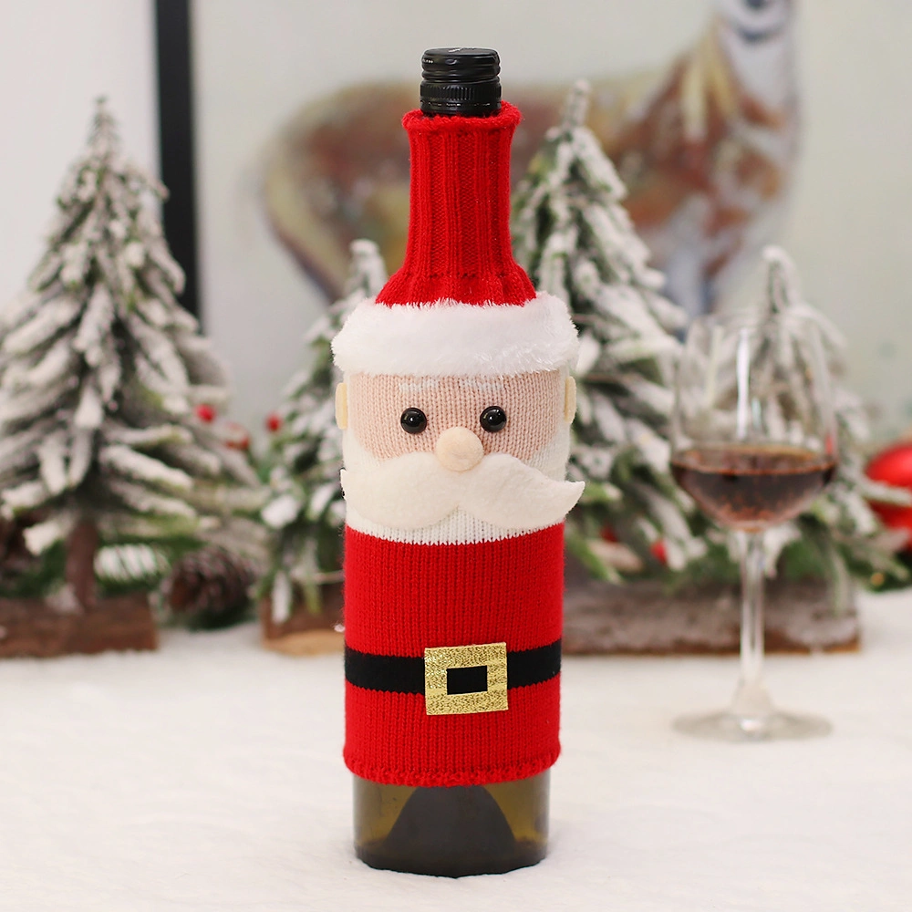 Christmas Supplies 2022 Christmas Wine Bottle Set Knitted Cloth Old Man Doll Champagne Set Desktop Decoration