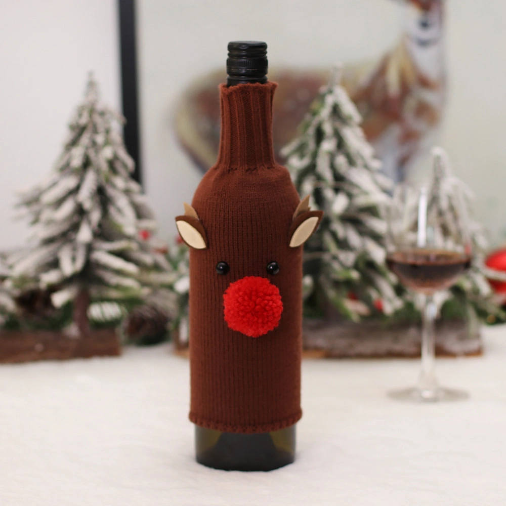 Christmas Supplies 2022 Christmas Wine Bottle Set Knitted Cloth Old Man Doll Champagne Set Desktop Decoration