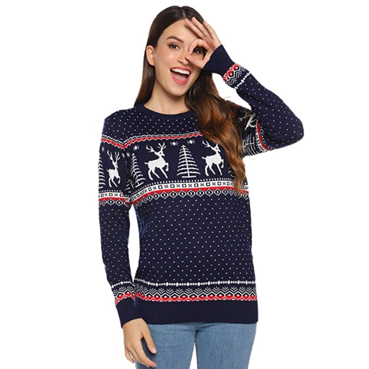 High Quality Unisex Christmas Reindeer Snowflakes Pullover Sweater