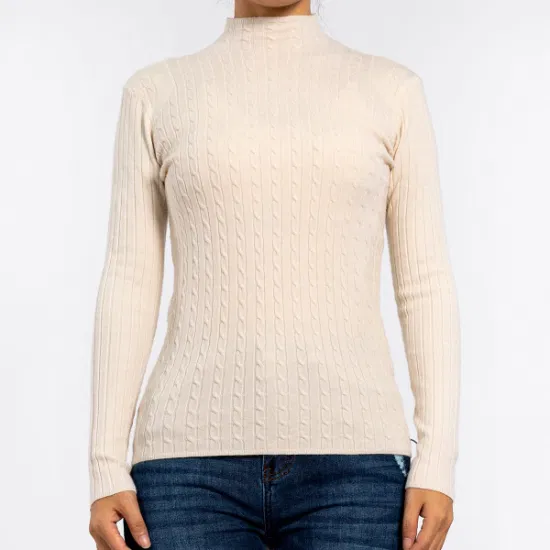 Spring Knitted Apricot Round Neck Twist Long Sleeve Pullover Womens Sweater