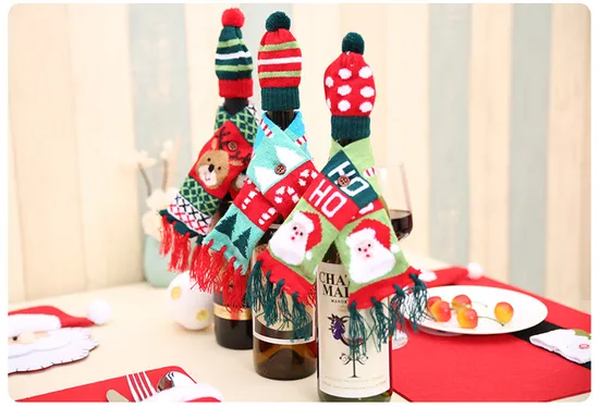 Christmas Decoration Creative Knitted Scarf Decoration Wine Bottle Cover Christmas Bottle Bag 