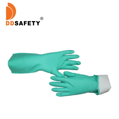 Heavy Duty Reusable Green 100% Nitrile Rubber Chemical Resistant Industry Safety Work Gloves Luvas Guantes En420 En374