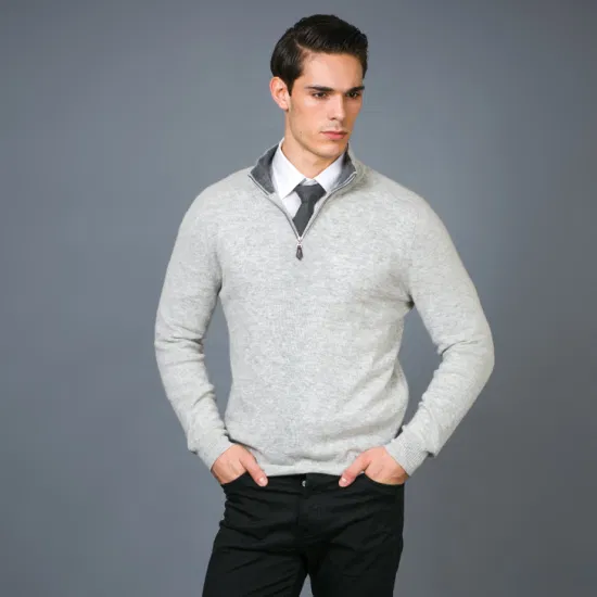 Men′ S Wool Cashmere Quarter Zip Leather Puller High