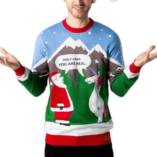 Custom Logo Design Unisex Animal Ugly Loose Knit Sweater Knitwear Jacquard Pattern Christmas Knitted Pullover Sweater 