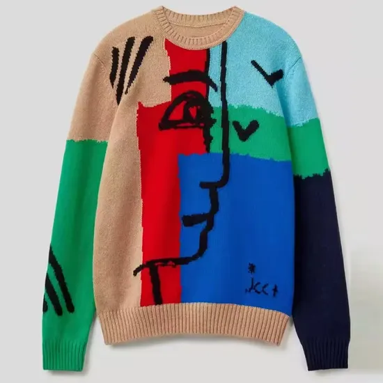 2024 Custom High Quality Winter Sweaters Round Neck Long Sleeve Street Fashion Pullover Knitted Sweater Men 