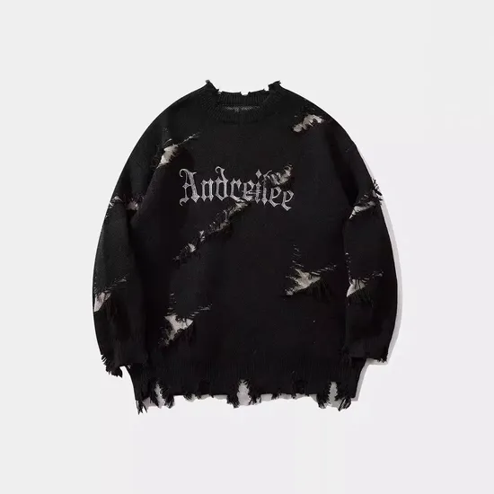 American Temperament Dark Department Trend Hole Letter Jacquard Color Personality Street Loose Men′s and Women′s Sweater 