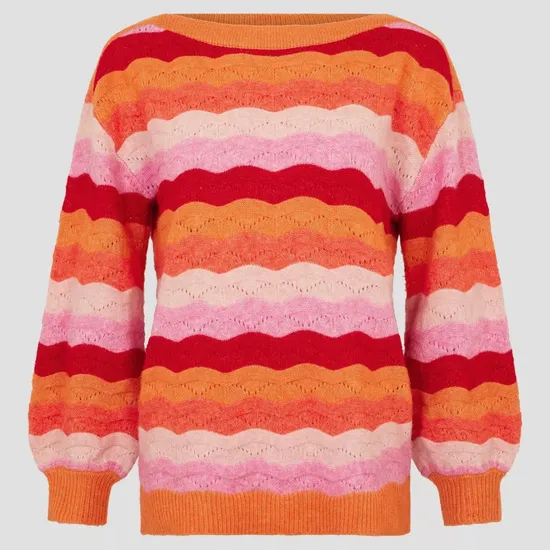 Trendy Pink Wavy Stripe Sweater for Spring Fashion Lovers 