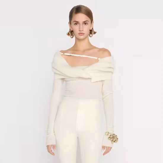 Women Spring Autumn Three Color One Shoulder Design Knitted Sweater Top 