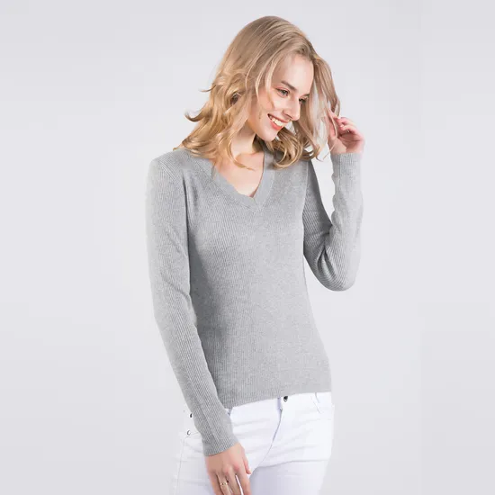 Stock Service Spring Autumn Women Fine Knitted Lambs Wool Cashmere V