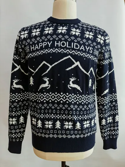 Fashion Knitwear Jacquard Christmas Men′knitted Pullover Sweater Male Knit Clothes 