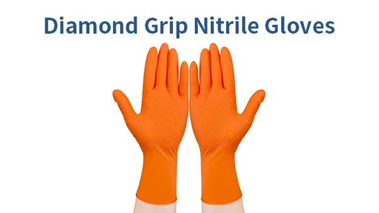 Durable Nitrile Gloves with Diamon Grip for Heavy Work, Auto Fixing and Industrial Use 