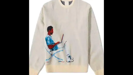 High Quality OEM Custom Fuzzy Jacquard Striped Men's Mohair Sweater Long Sleeve Crew Neck Mohair Pullover Knitted Sweater for Men 