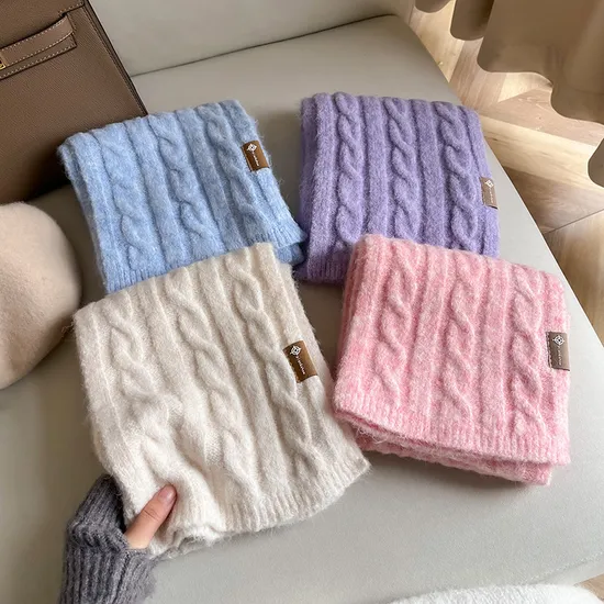 Brands Officially Licensed Factory Autum Winter Fashion Solid Color Thick Cashmere Scarf Warm Soft Women Lady Knitted Scarf 