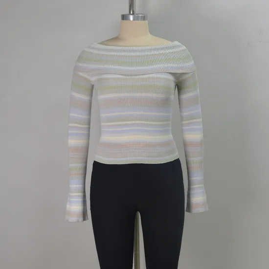 Wholesale Women/Ladies Knitted Spring Colorful Stripe Long Sleeve off