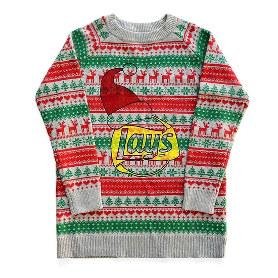 OEM Custom Print Christmas Knit Unisex Round Neck Sweater 