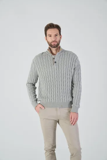 Men′s Wool Cashmere Quarter Zip Leather Puller High