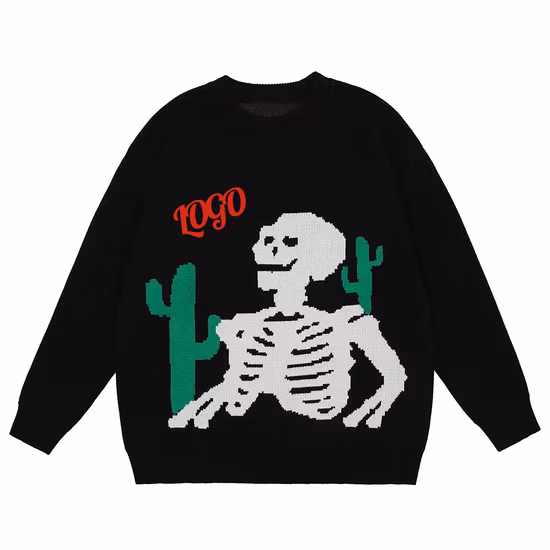 Custom Logo OEM Knit Fashion Skeleton Thick Jacquard Jumpers Sweater for Men Knitwear Winter Knitted Pullover Men's Sweater 